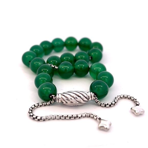 David Yurman Estate Green Onyx Spiritual Beads Bracelet 6.6 - 8.5" Silver DY503